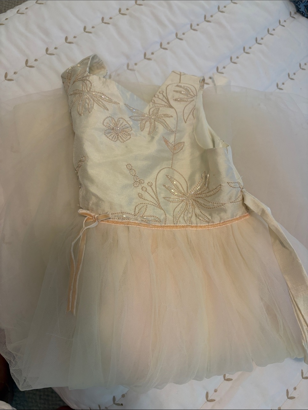 Girls Perfectly Dressed Cream and Pink Floral Embroidered Tulle Dress